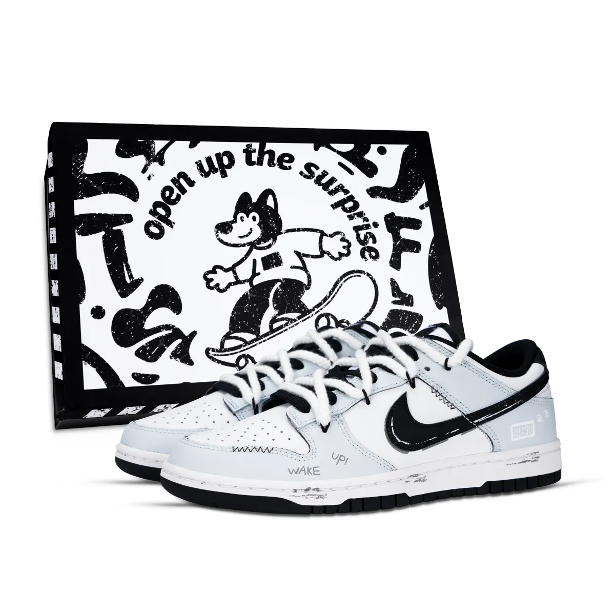 Nike Dunk Black White Abrasion Resistant Abrasion Resistant Low top Skateboard Shoes Unisex White Blue