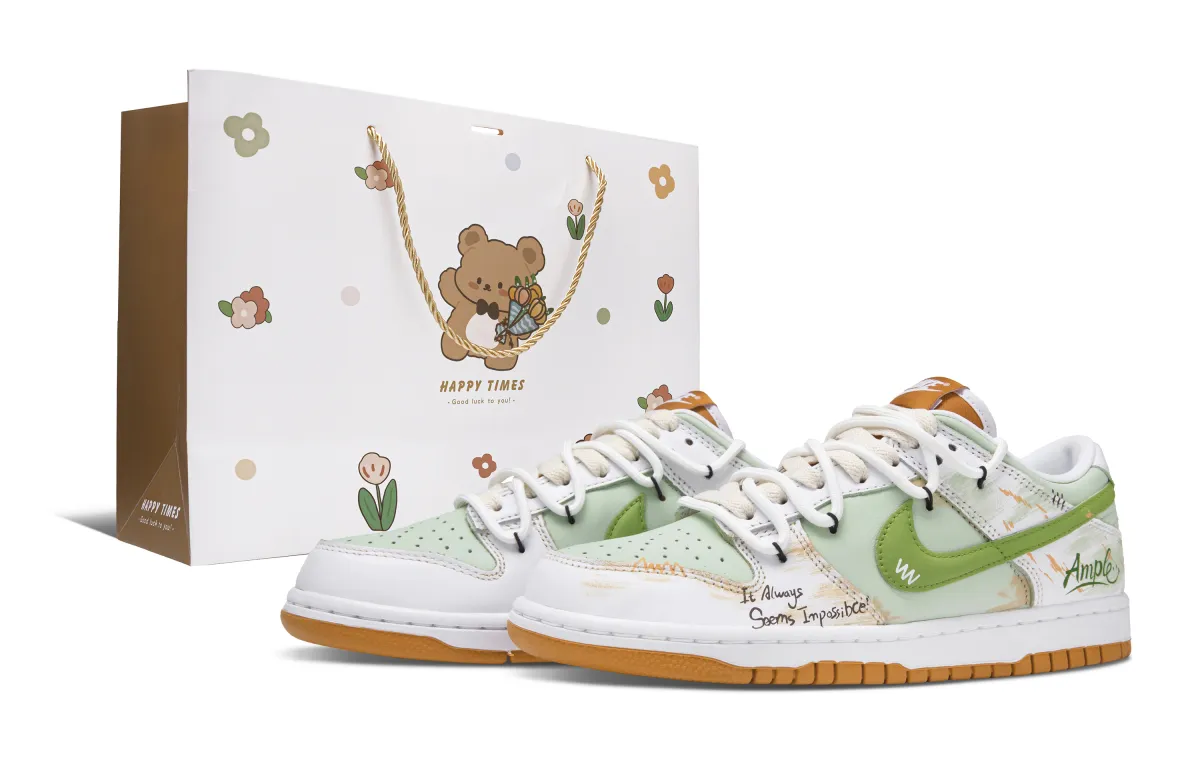 Nike Dunk Newborn Abrasion Resistant Abrasion Resistant Low top Skateboard Shoes Unisex White Green Orange