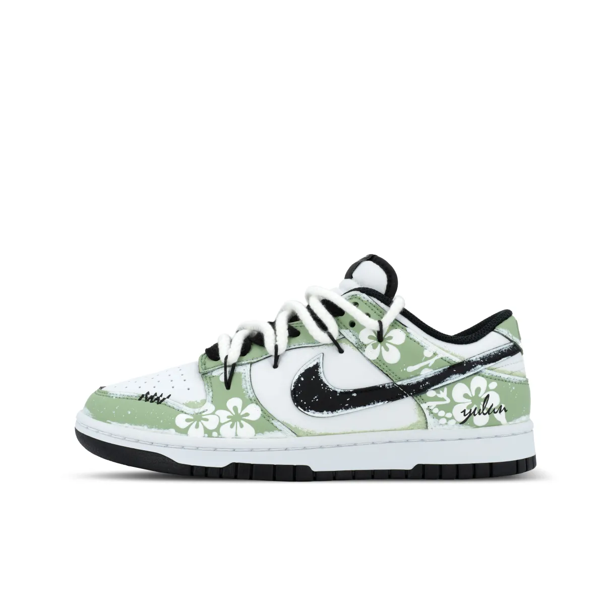 Nike Dunk Matcha Flower Language Low top Skateboard Shoes Unisex White Green