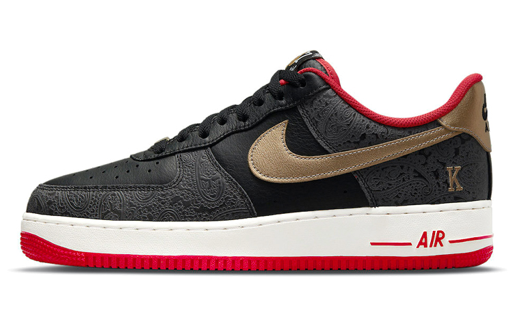 Мужские кроссовки Nike Air Force 1 (черно-красно-золотые) — Чёрный / красный / золотой — фото 1