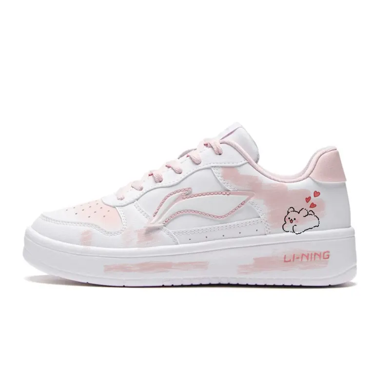 Li Ning Floating Boat Slip Resistant, Abrasion Resistant, Lightweight Low top Skateboard Shoes Women's White Pink