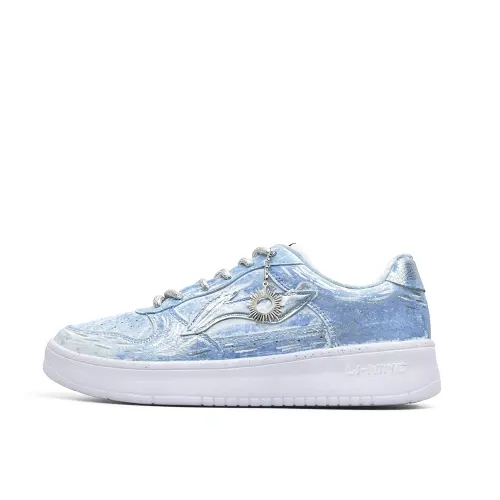 Li Ning Floating Boat Lightweight Slip Resistant Low top Skateboard Shoes Unisex White Blue Silver