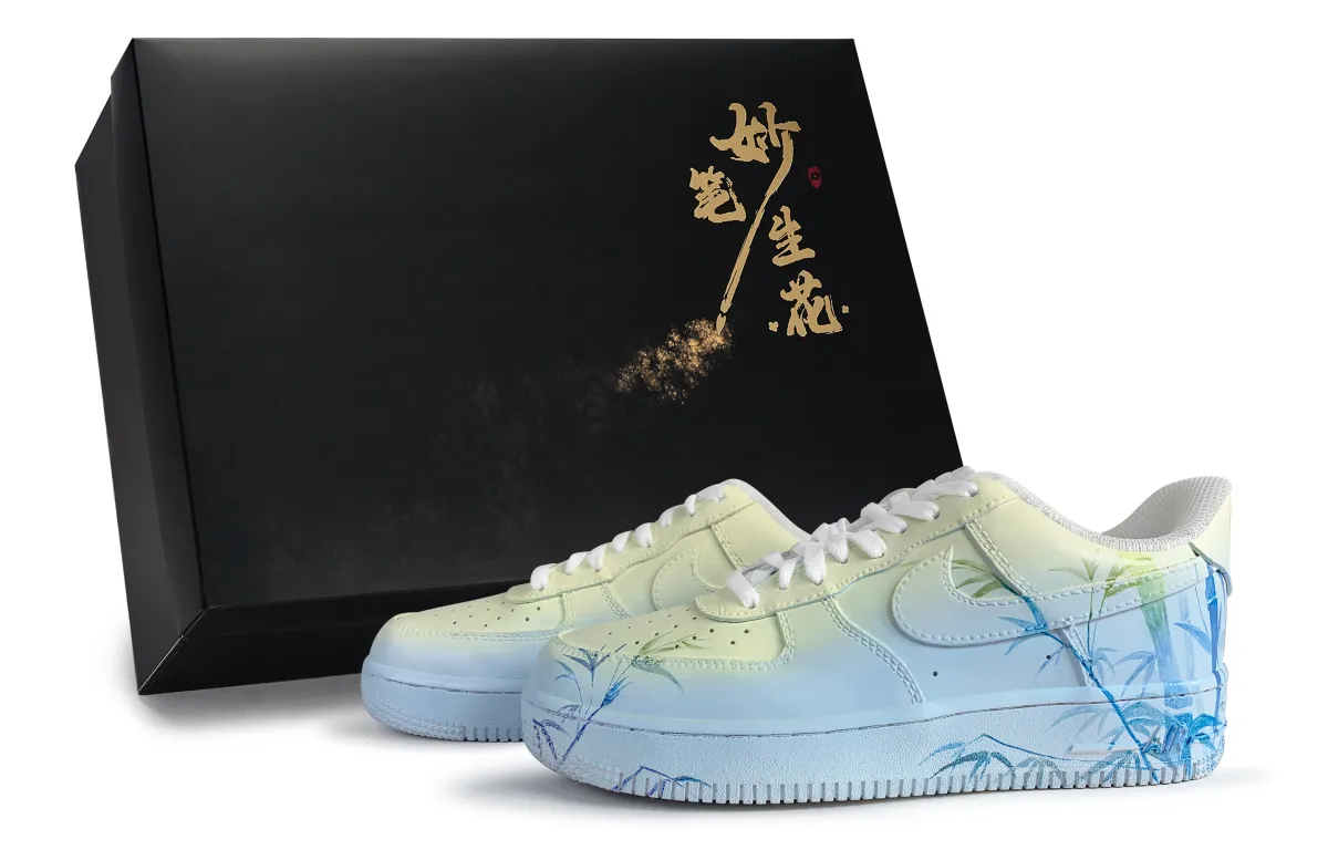 Nike Air Force 1 Wonderful Pen Flowers, Bamboo Clear Low top Skateboard Shoes Unisex Blue Green
