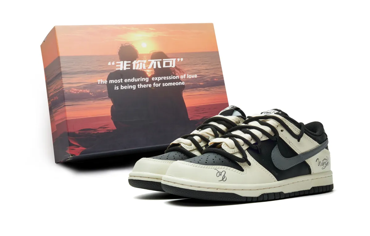 Nike Dunk Abrasion Resistant Low top Skateboard Shoes Unisex Beige Gray Black