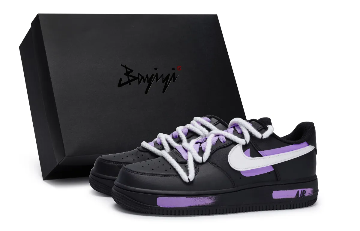 Nike Air Force 1 Low top Skateboard Shoes Unisex Black White Purple