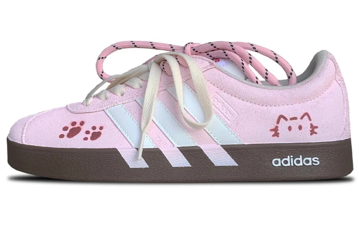 Adidas VL COURT 2.0 Abrasion Resistant Lightweight Low top Skateboard Shoes Unisex Pink White