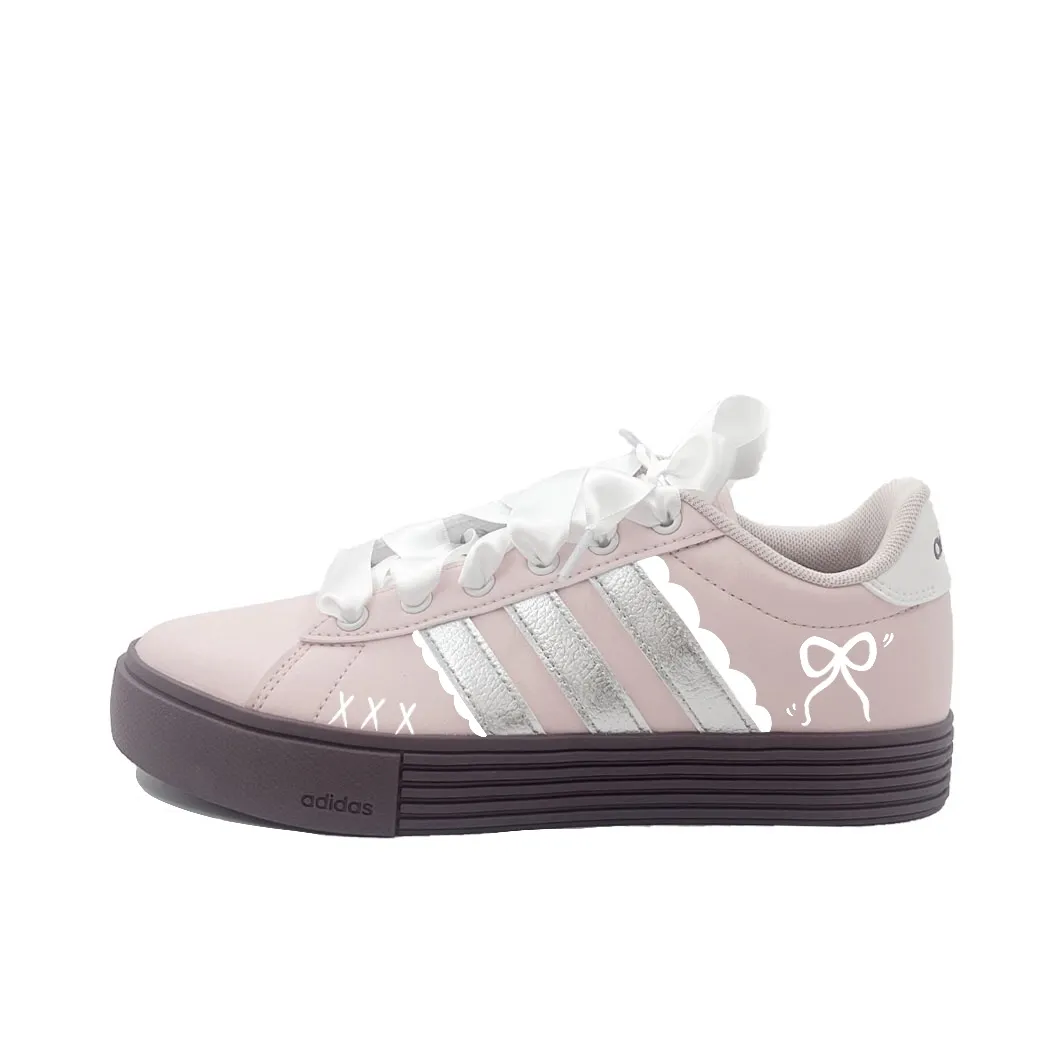 Adidas Daily 4.0 Silver Butterfly Abrasion Resistant Low top Skateboard Shoes Unisex Pink