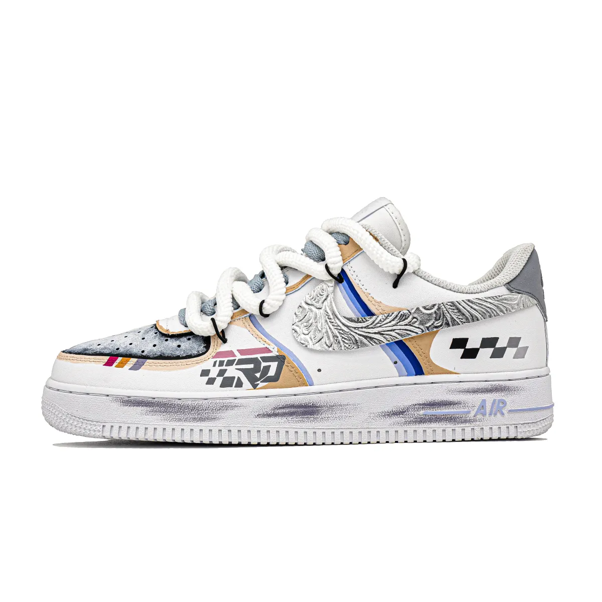 Nike Air Force 1 Silver Vein Trail Abrasion Resistant Low top Skateboard Shoes Unisex White