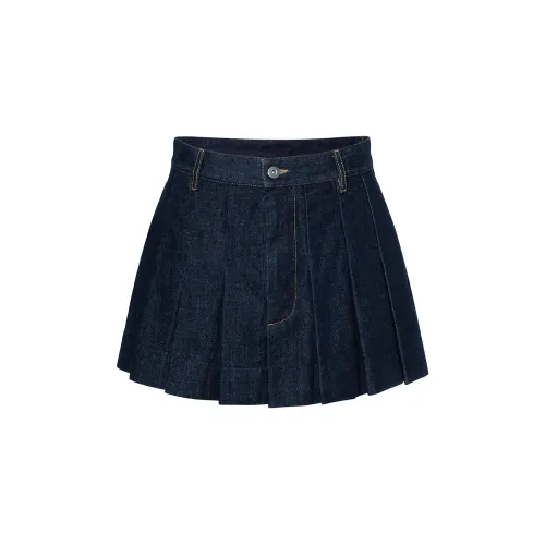 Bottega Veneta Pleated Denim Mini Skirt