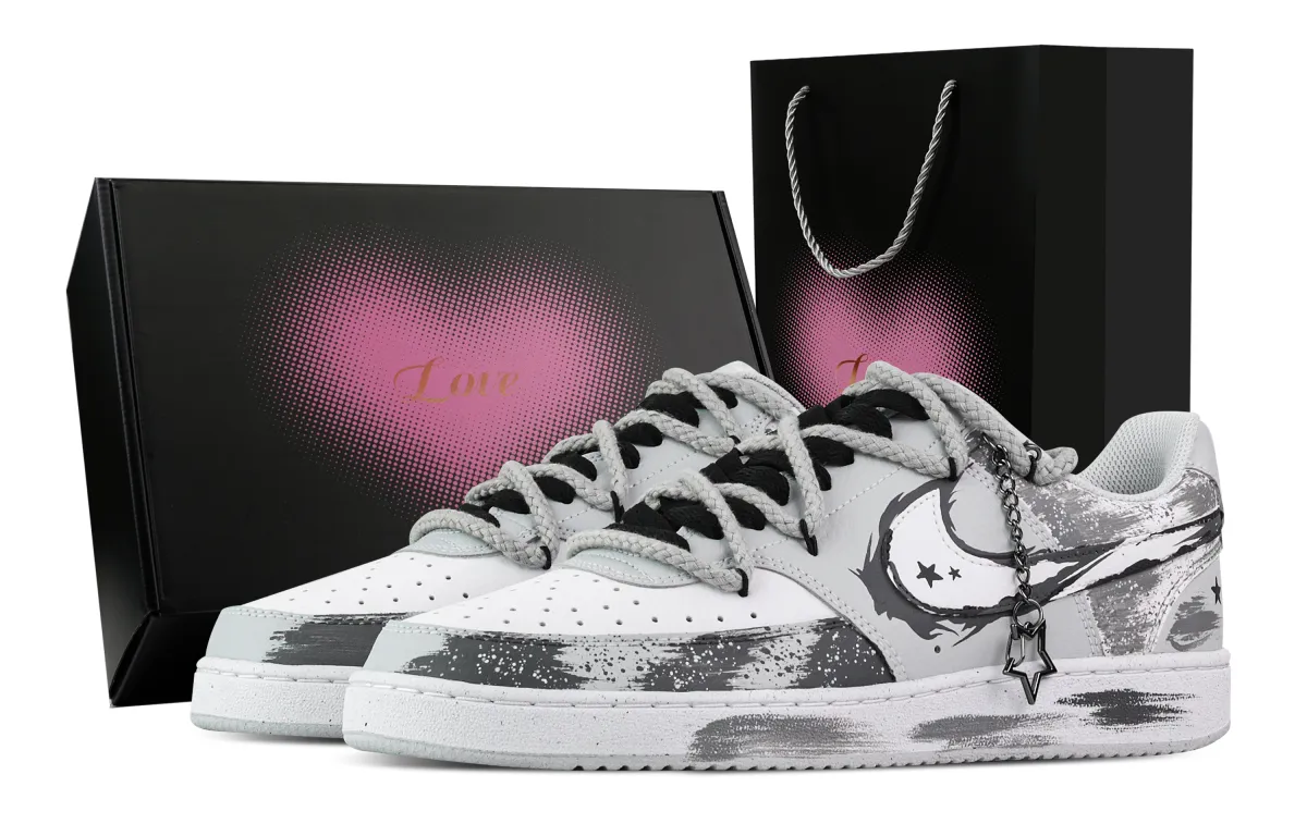 Nike Court Vision Hidden Ink, Heart Box Abrasion Resistant Low top Skateboard Shoes Men's White Gray