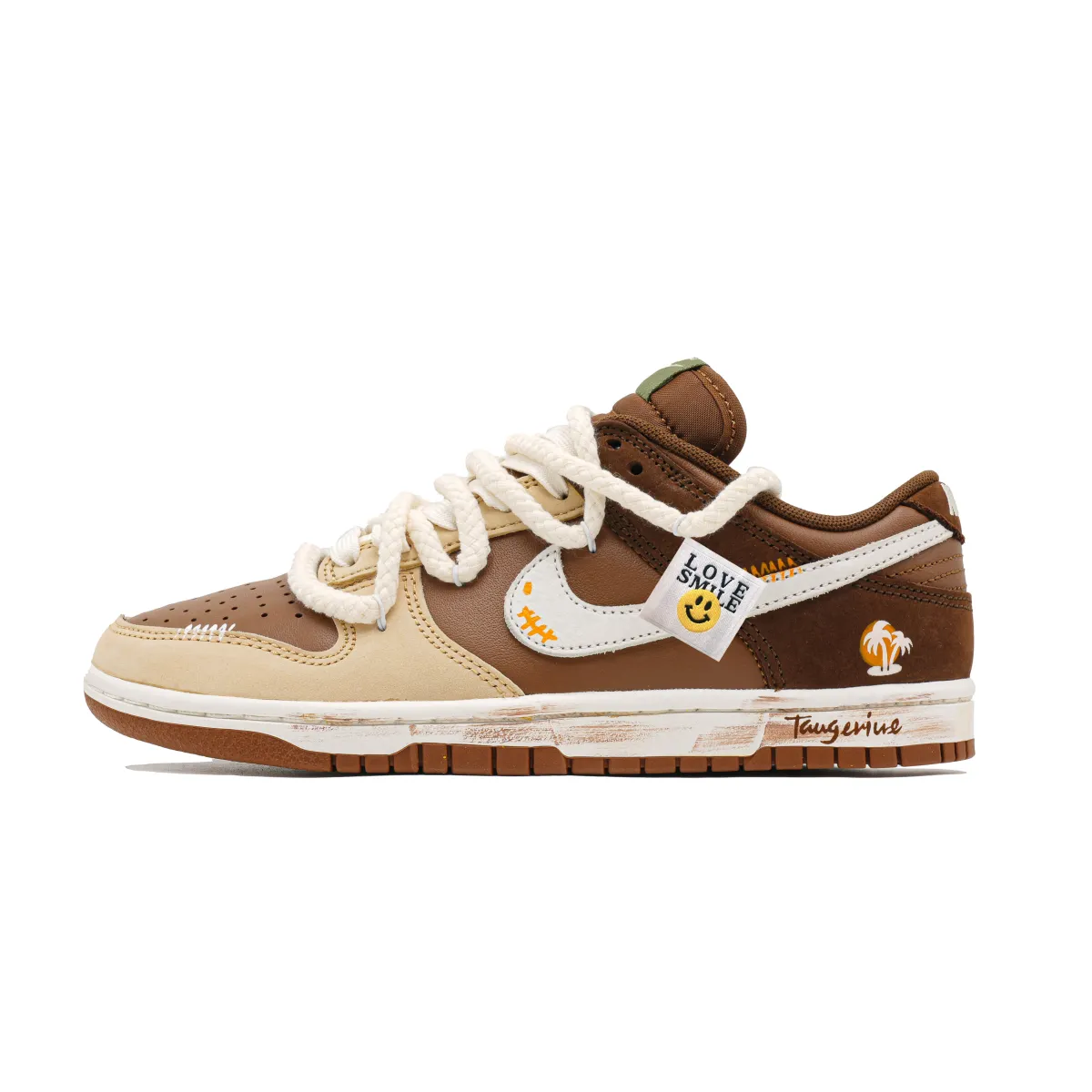 Nike Dunk Beach Abrasion Resistant Low top Skateboard Shoes Unisex White Brown