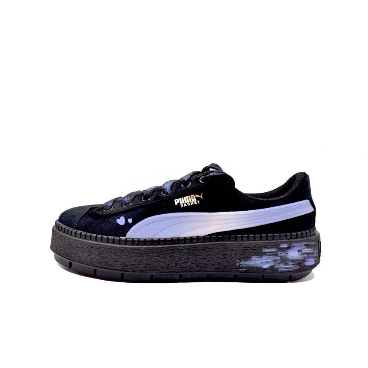 PUMA Platform Trace Slip Resistant Low top Skateboard Shoes Women's Black Blue