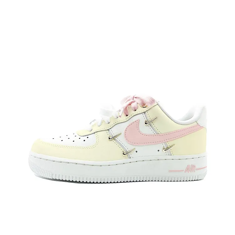 Nike Air Force 1 Milkshake Sakura Pink Abrasion Resistant Low top Skateboard Shoes Women's White Yellow