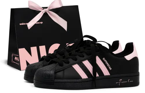 Adidas Originals SUPERSTAR Skateboard Shoes Unisex Low Top Black/Pink