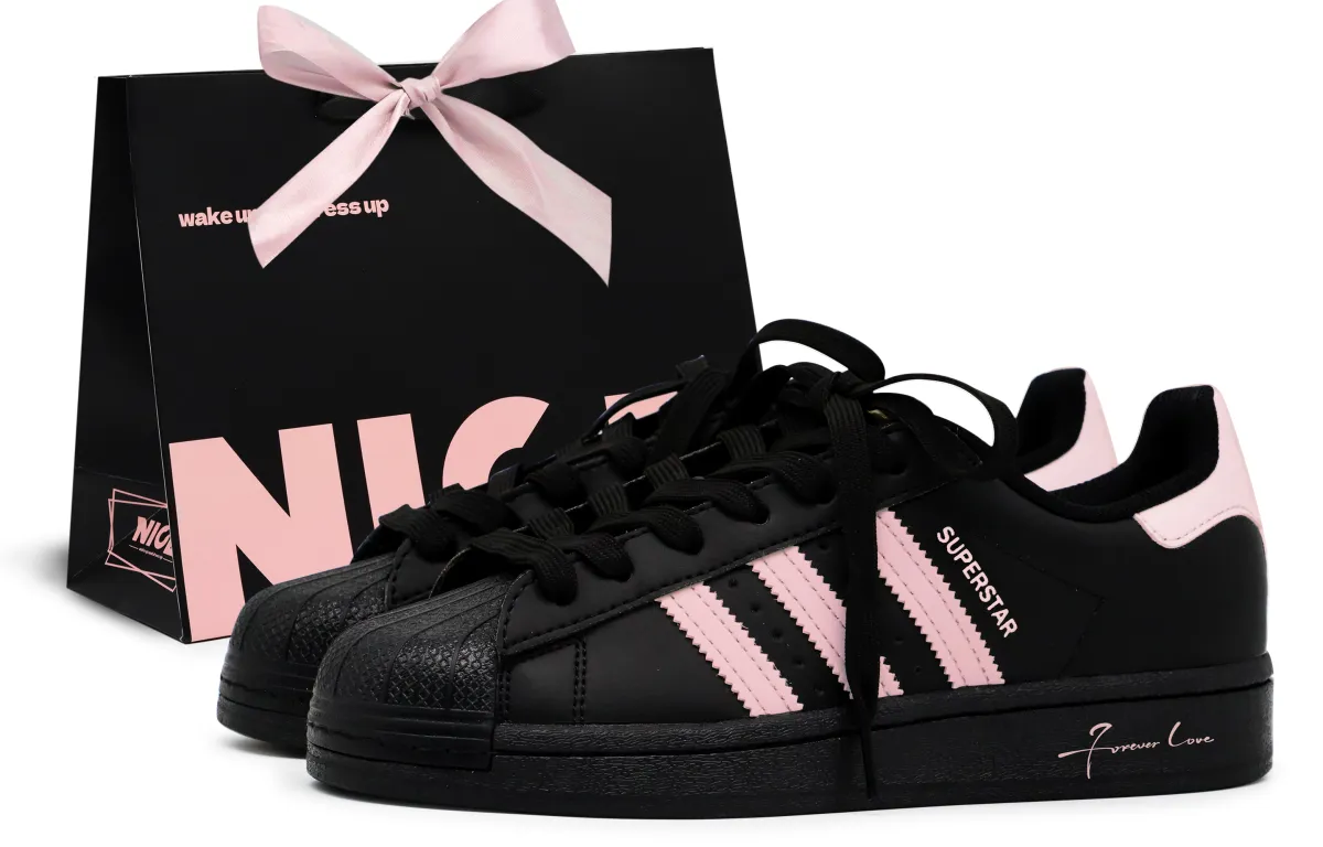 Adidas Originals SUPERSTAR Crow-Made, Berry-Berry Guava, Special Shopping Bag, Letter, Romantic, Soft Low-top