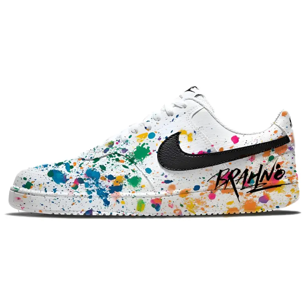 Nike Court Vision 1 Baby's Breath Ink, Splatter Dazzling Color Leather Slip Resistant Abrasion Resistant Low top