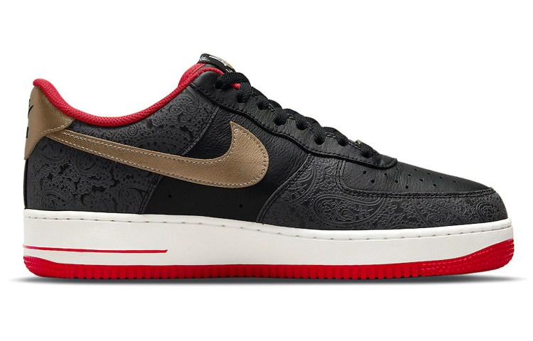 Мужские кроссовки Nike Air Force 1 (черно-красно-золотые) — Чёрный / красный / золотой — фото 2