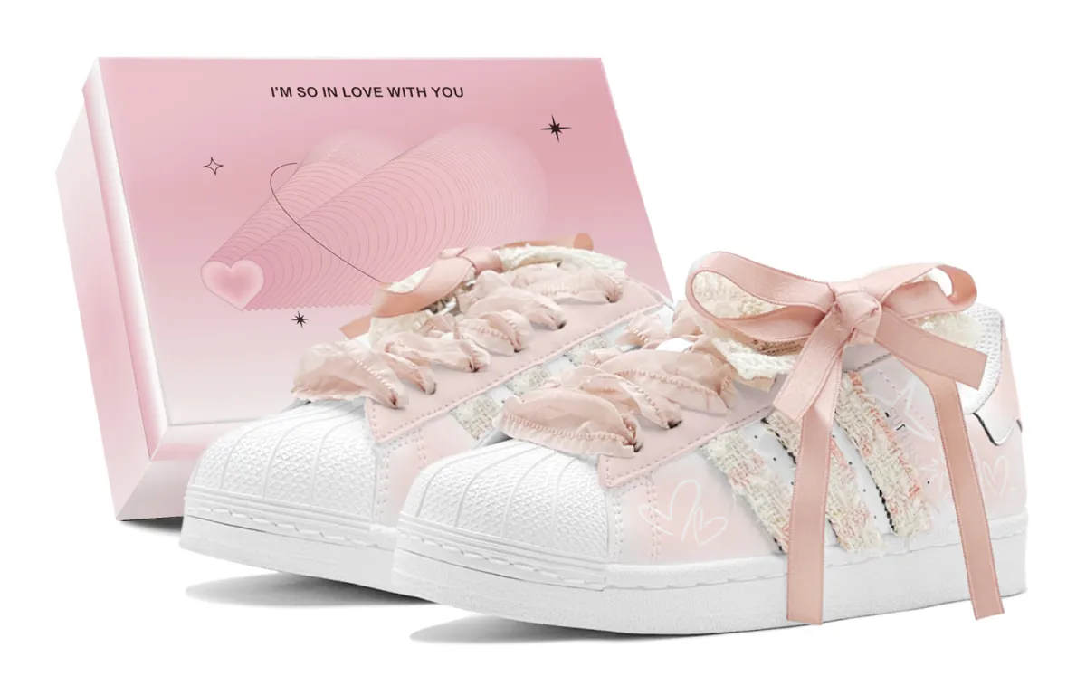 Adidas Originals Superstar 2 Shell Head, Pink Little Fragrance Low top Casual Skate Shoes Unisex Orange Pink