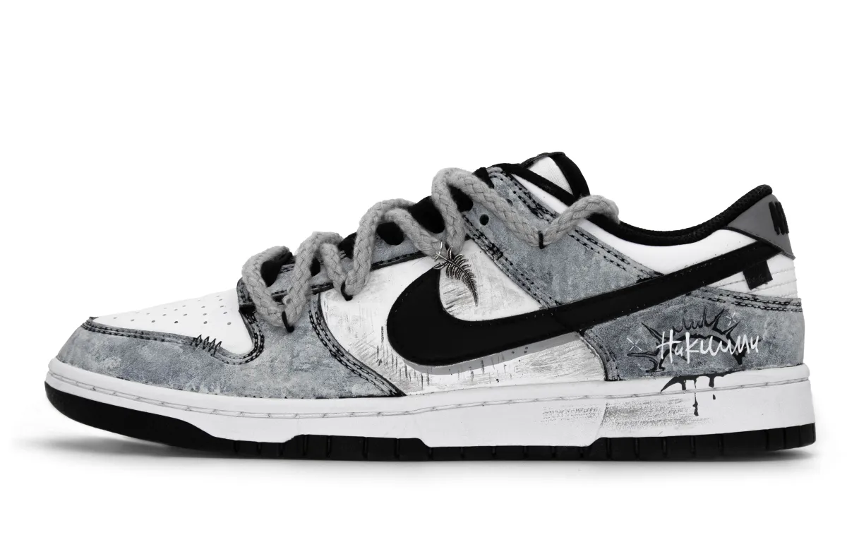 Nike Dunk Night Graffiti MONE Manufacturing Abrasion Resistant Lightweight Low top Skateboard Shoes Unisex Black White