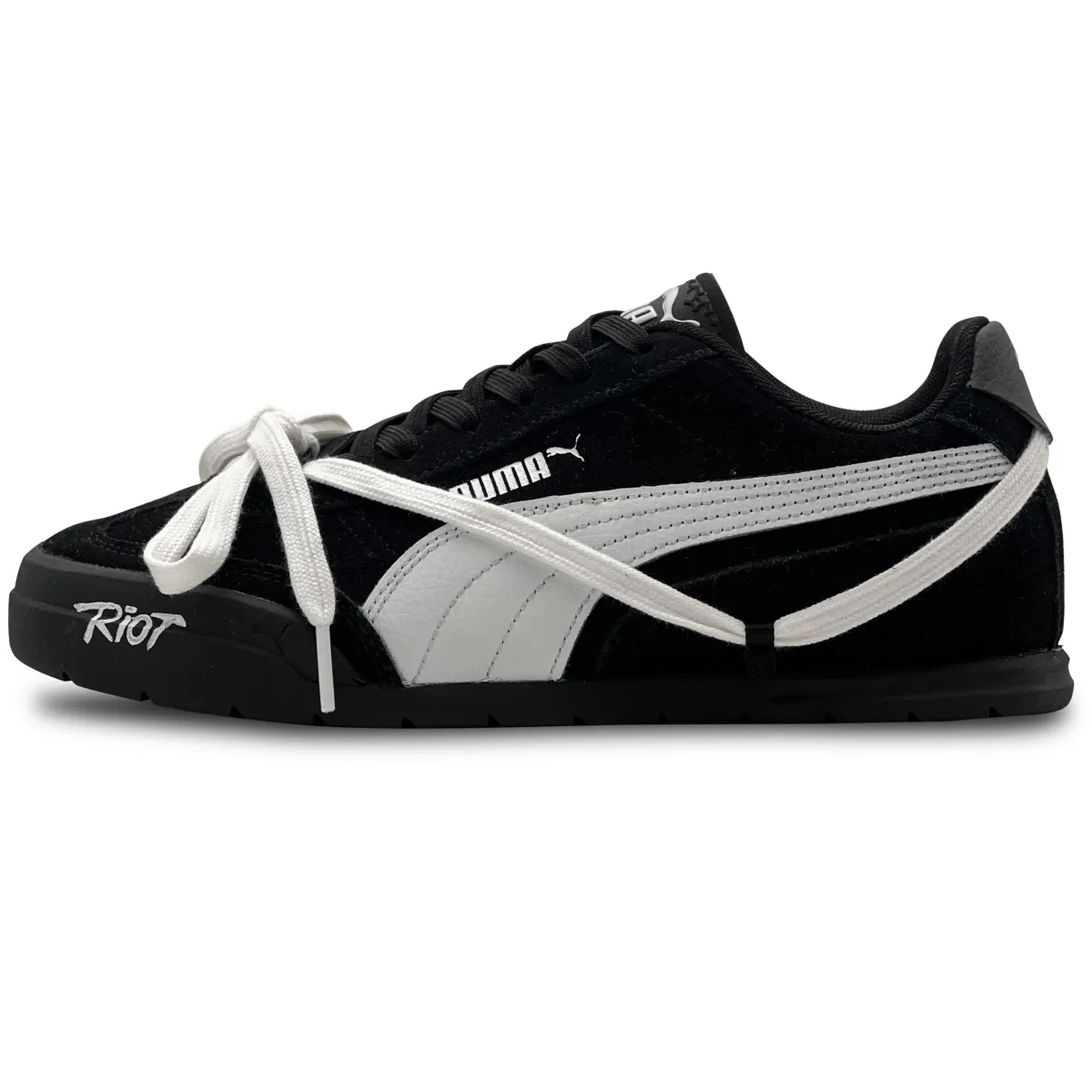PUMA Super Turino Softfoam Blank White Plaid Abrasion Resistant Low top Skateboard Shoes Unisex Black White