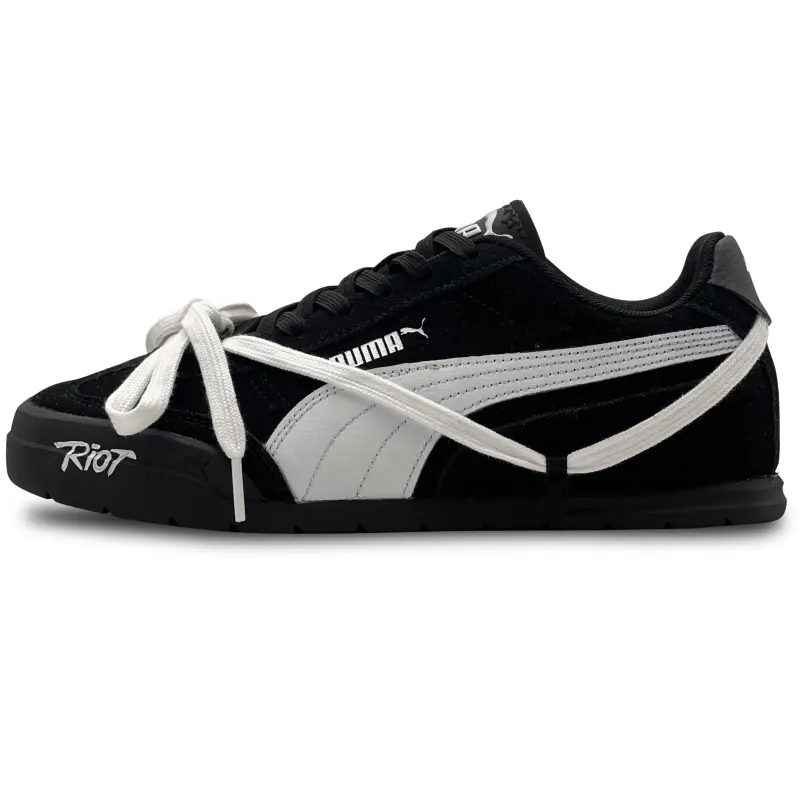 PUMA Super Turino Softfoam Blank White Plaid Abrasion Resistant Low top Skateboard Shoes Unisex Black White