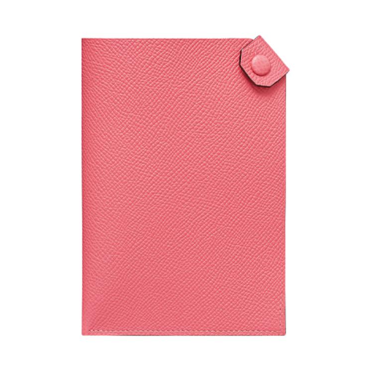 HERMES Tarmac Solid Color Cow Leather Passport Holder Women's Azalea Multicolor