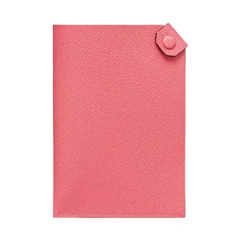 HERMES Tarmac Solid Color Cow Leather Passport Holder Women's Azalea Multicolor