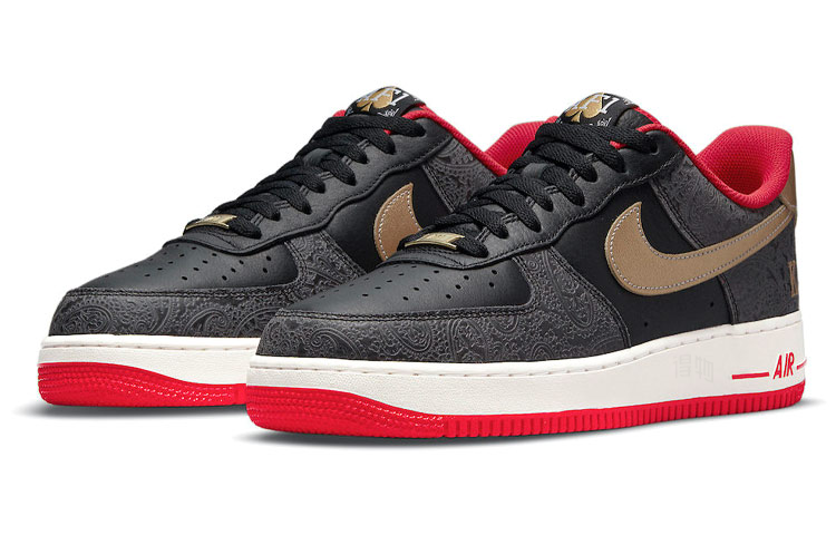 Мужские кроссовки Nike Air Force 1 (черно-красно-золотые) — Чёрный / красный / золотой — фото 3