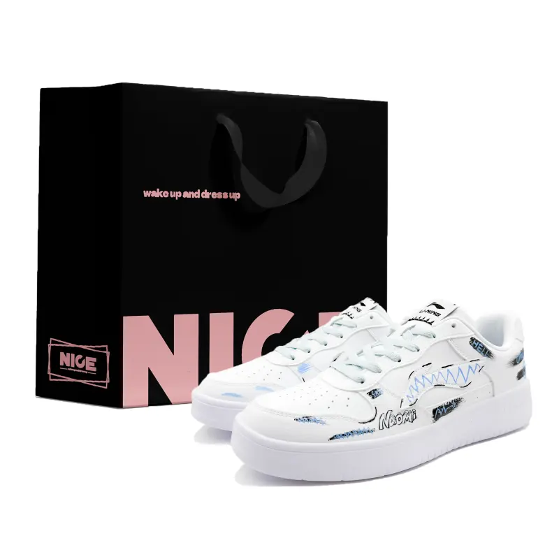 Li Ning Floating Boat Slip Resistant, Abrasion Resistant, Breathable Low top Skateboard Shoes Men's White Black Blue