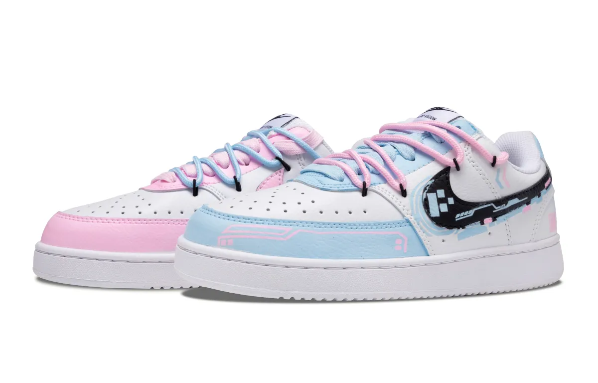 Nike Court Vision 1 Electronic Route Slip Resistant Abrasion Resistant Low top Skateboard Shoes Men's Blue Pink