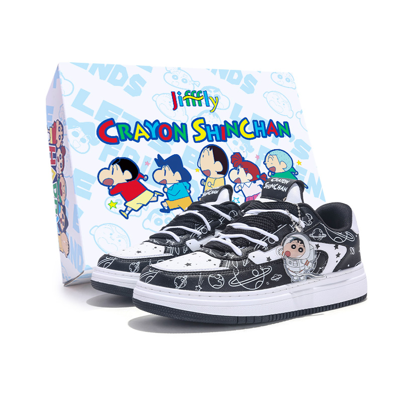 Jifffly x Crayon Shinchan Collaboration, Classic Double Shoelace Couple Puffy Shoes Low top Skateboard Shoes Unisex