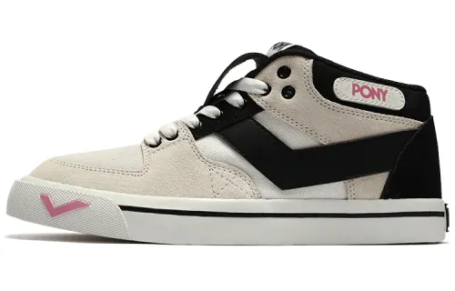 Pony Atop Versatile Cushioning Breathable Slip Resistant Mid top Skateboard Shoes Women's Beige Black