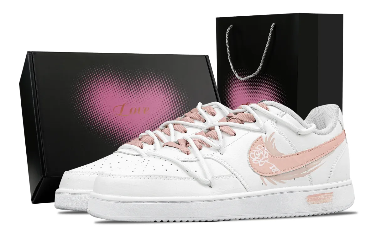 Nike Court Vision 1 Lotus Heart Box Slip Resistant Abrasion Resistant Low top Skateboard Shoes Men's White Pink