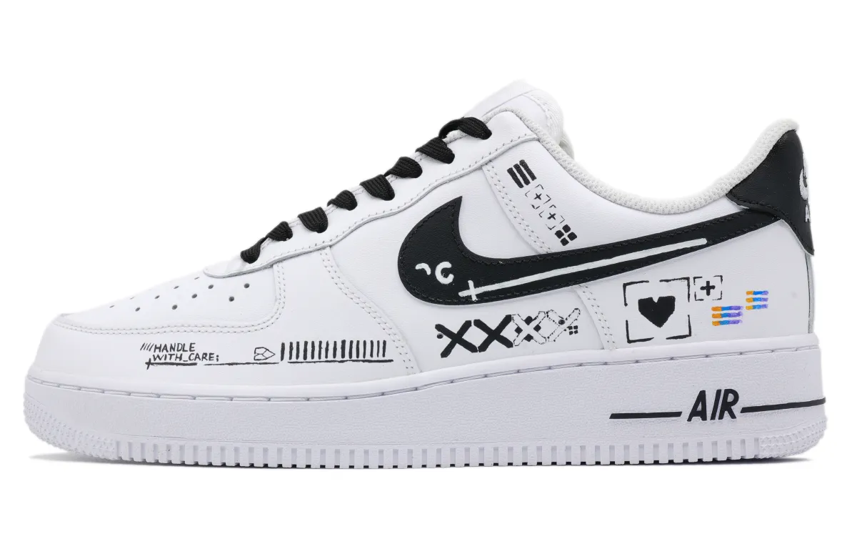 Nike Air Force 1 Print Collection Slip Resistant Cushioning Lightweight Low top Skateboard Shoes Unisex Black White