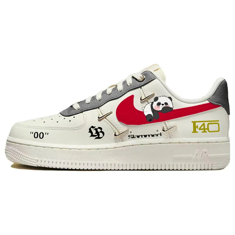 Nike Air Force 1 Slip Resistant Abrasion Resistant Low top Skateboard Shoes Women's Beige Red