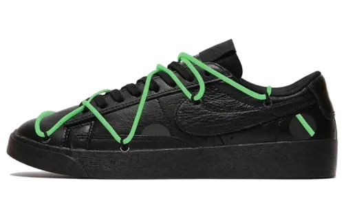 OFF WHITE x Nike Blazer Synthetic Leather Coverage Slip Resistant Low top Skateboard Shoes Men's Black Green
