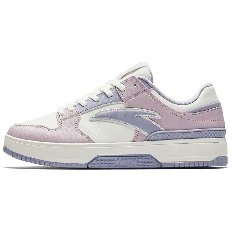 Anta Classic Slip Resistant Abrasion Resistant Low top Skateboard Shoes Women's White Purple Pink