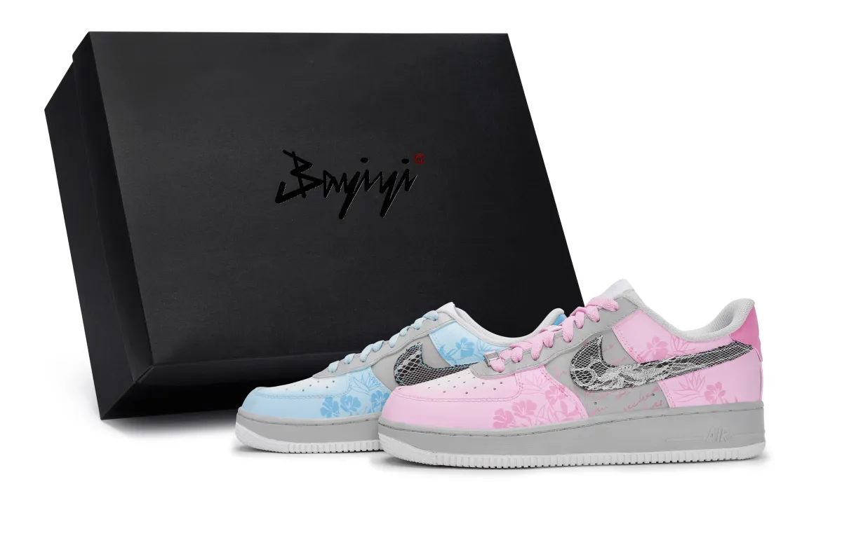 Nike Air Force 1 811 Manufacturing, Blue Wind Golden Words Blue Pink, Special Shoe Box Low top Skateboard Shoes Unisex