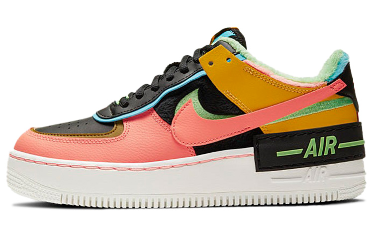 Женские кроссовки Nike Air Force 1 Shadow SE "Olive Flak" (черно-розово-желтый) — Чёрныйрозовыйжёлтый — фото 1