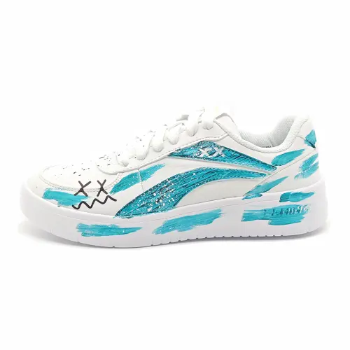 Li Ning Synthetic Leather Lightweight, Breathable, And Slip Resistant Low top Skateboard Shoes Men's Sapphire Green