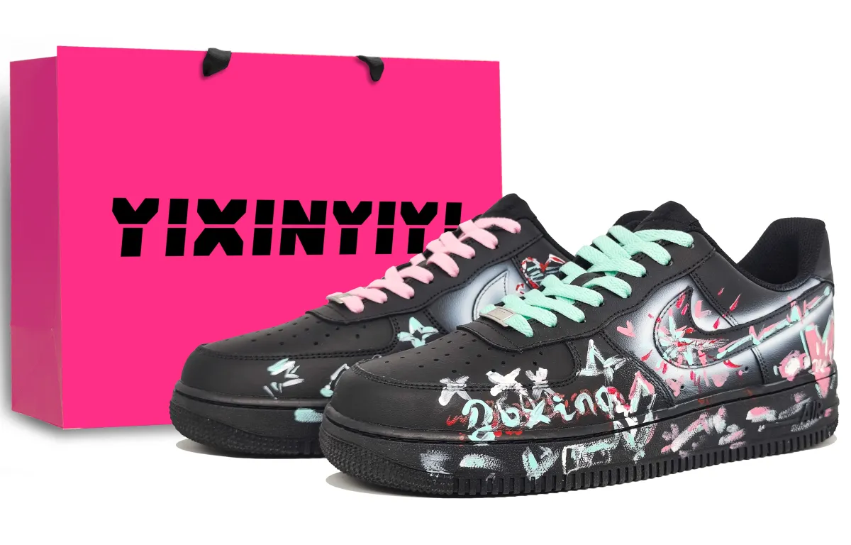 Nike Air Force 1 Abrasion Resistant Low top Skateboard Shoes Unisex Pink Cyan