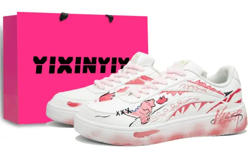 Li Ning Slip Resistant, Abrasion Resistant, Lightweight Low top Skateboard Shoes Men's White Pink