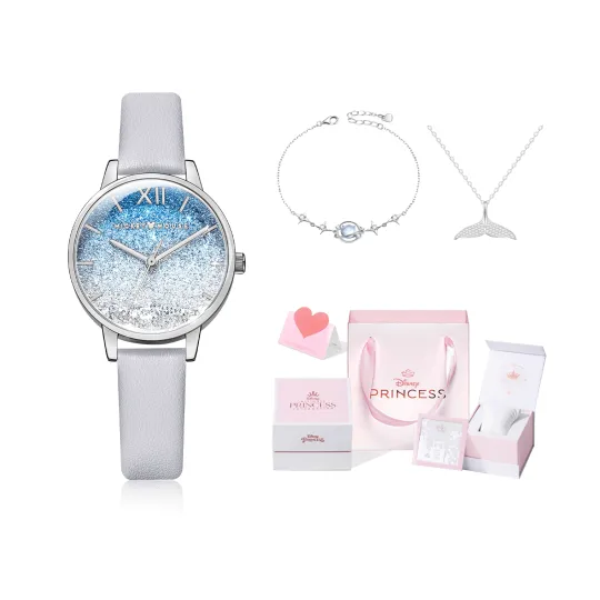 Disney Baby's Breath Quartz Movement Artificial Leather Strap Watch Women's Watch Blue Dial
