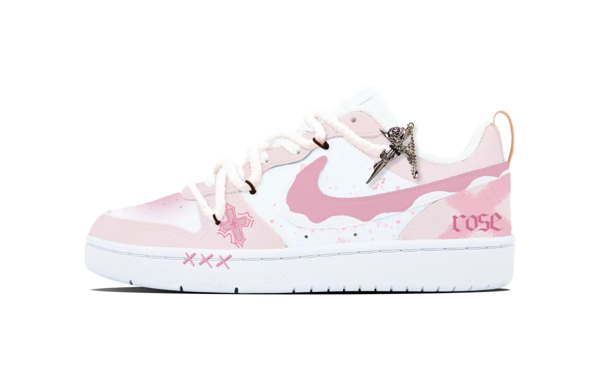 Nike Court Borough Low 2 Slip Resistant Low top Kids' Skateboarding Shoes Women's White Pink