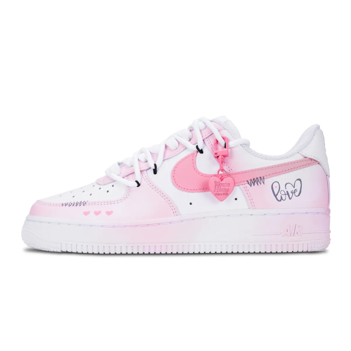 Nike Air Force 1 Pink Heart Slip Resistant Low top Skateboard Shoes Women's Pink White