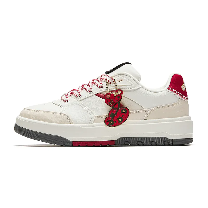 Anta Moon Shadow Slip Resistant Cushioning Abrasion Resistant Low top Skateboard Shoes Women's White Red