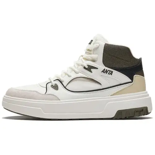 Anta Pancake Slip Resistant Abrasion Resistant High top Skateboard Shoes Men's White Black Green