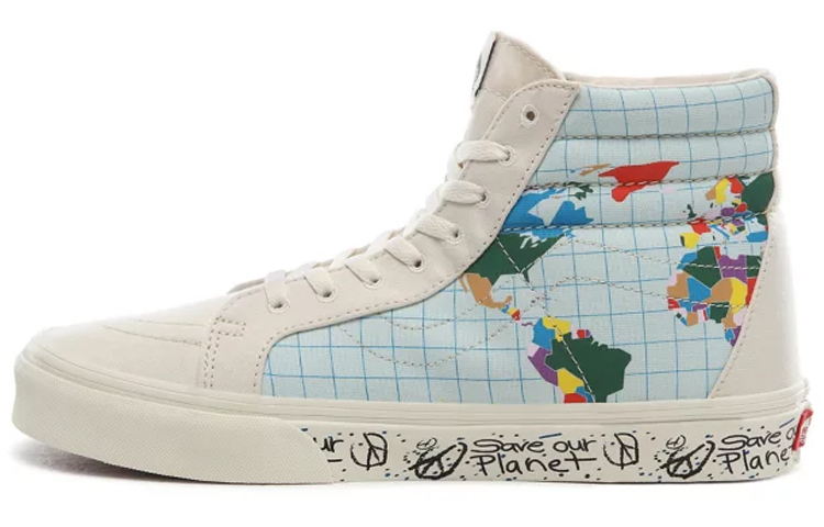Save Our Planet x Vans SK8 Reissue \"Save Our Planet\" High-top sneakers, same style for men and women, blue and white