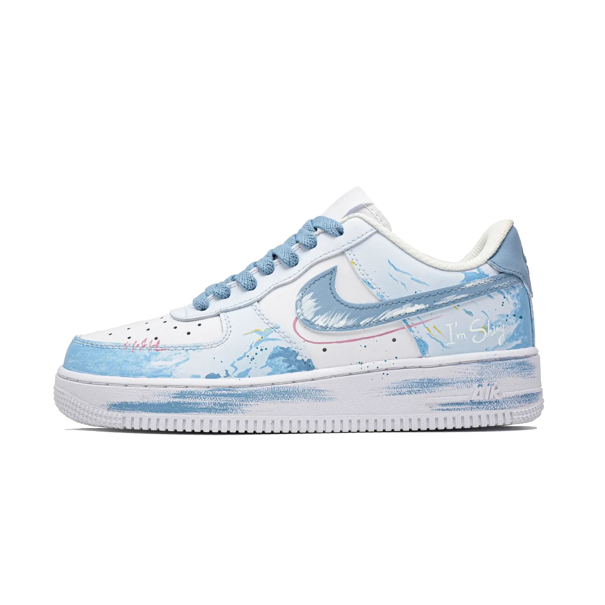 Nike Air Force 1 Cloud Galaxy, Footprint Innovation Cow Leather Low top Skateboard Shoes Unisex Sky Blue