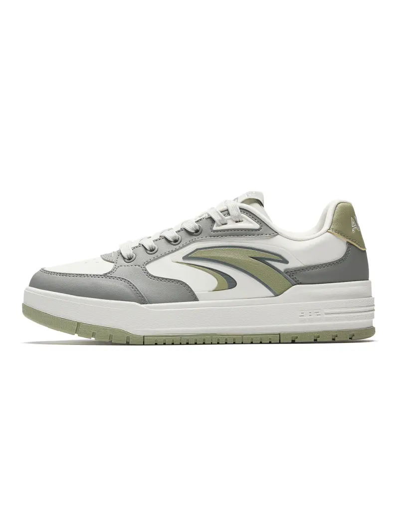 Anta 982 Synthetic Leather Wear resistant And Lightweight Low top Skateboard Shoes Men's White Gray Green